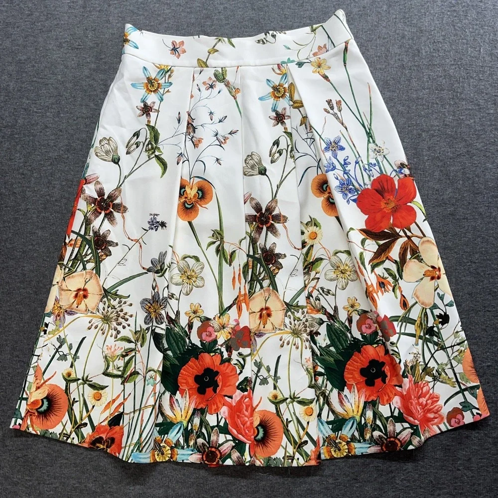 Zara Woman Skirt Pleated Midi Size Large Floral